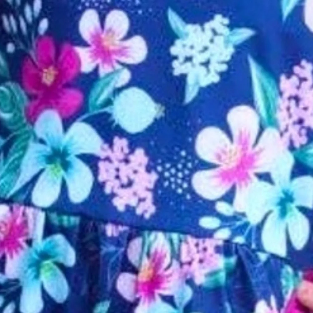 Navy Blue Purple Pink Green Floral Long Sleeve Casual Dress